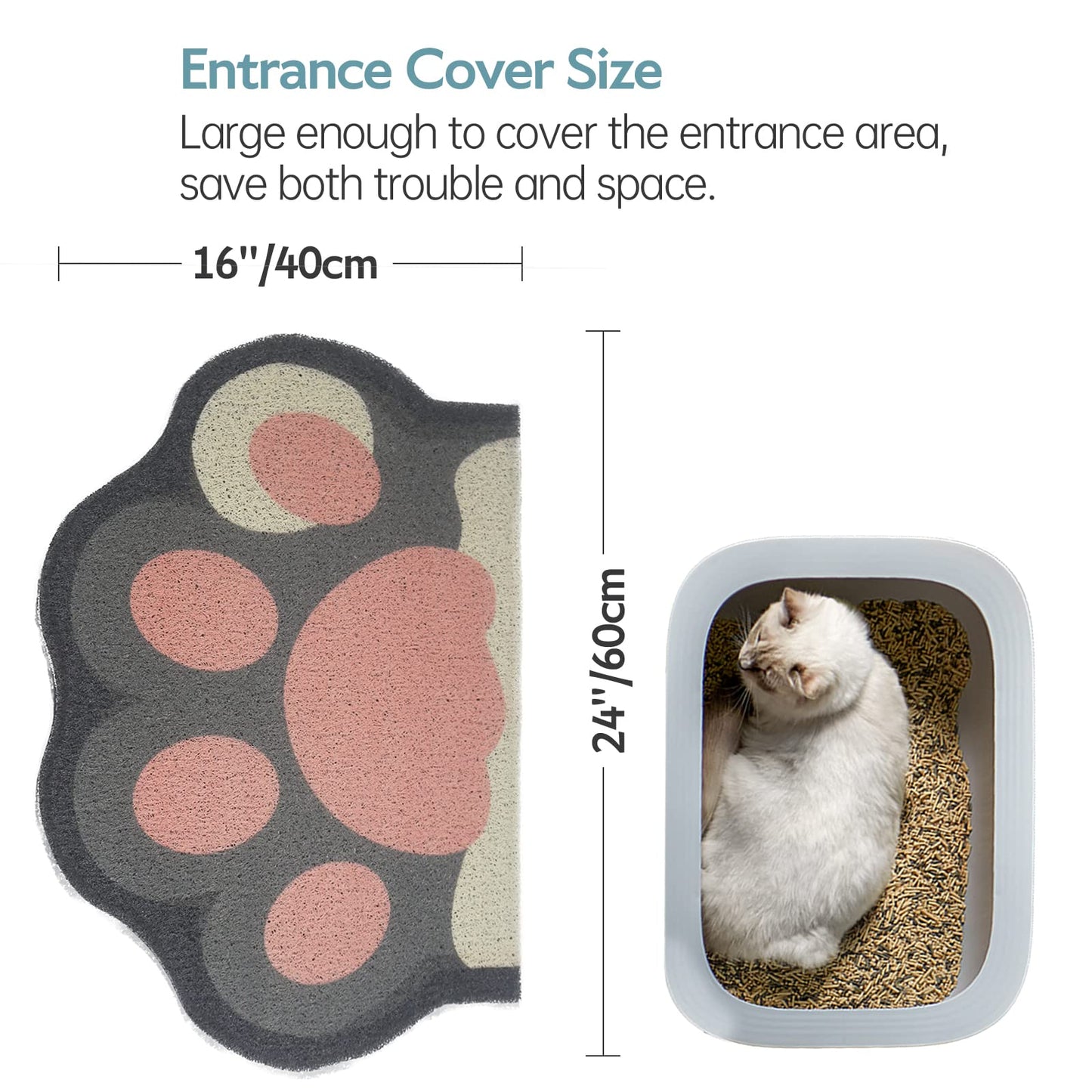 Rarenut Cute Cat Litter Mat 24”x16”, Litter Box Mat, Litter Trapping Mat, Soft on Kitty Paws, Easy Clean, Anti Slip, Pet Accessories, Door Floor mats - Grey Pink