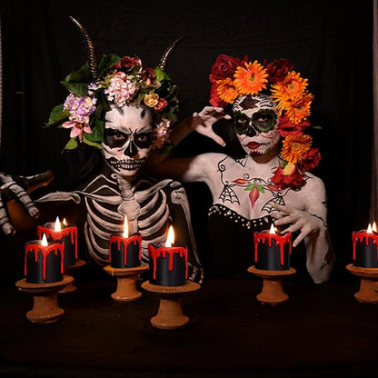 Halloween Flameless Votive Candles with 6H Timer, Black LED Candle Drip Wax, Flickering Tea Lights Candles, Battery Operated Real Wax 6 Pack Φ 2" H 2.3" for Halloween Decorations