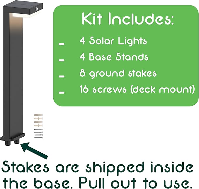 Solar Pathway Lights - Walkway Solar Lights for Outside - PIR Sensor & Two Lighting Modes - Rechargeable Battery Lasts Up To 55 Hours - 3000K - IP44 Weather Resistant - 4 Pack - 20.5" Height