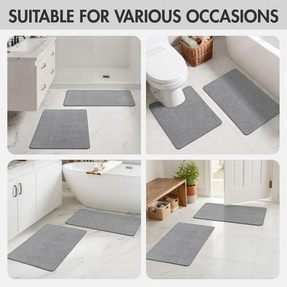 MIULEE Set of 2 Ultra Thin Bathroom Rugs, Rubber Bath Mats for Bathroom Non Slip, Quick Dry Absorbent Bath Rug Machine Washable, Fit Under Door, Shower, Sink, Home Decor, Grey, 17x27 Inch