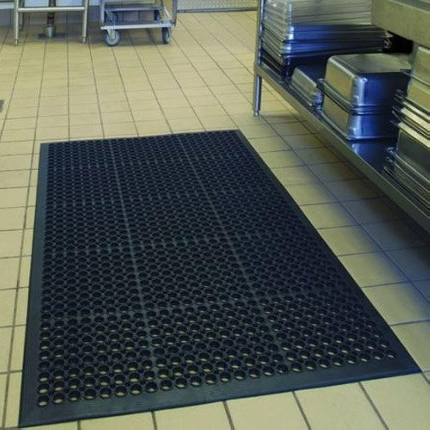 Rubber Floor Door Mats Outdoor Entrance Commercial Restaurant Kitchen Anti Fatigue Rubber Drainage Mat New Non Slip Bar Floor Mat for Garage Use Black 36inch x 60inch from SallyMall