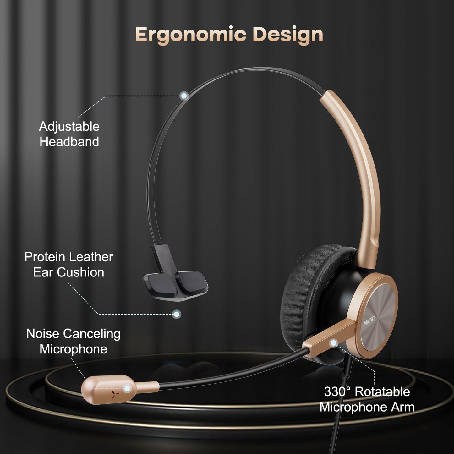 Telephone Headset with RJ9 for Cisco Phone Call Center Headset with Noise Cancelling Microphone with Extra 3.5mm Connector for Mobiles