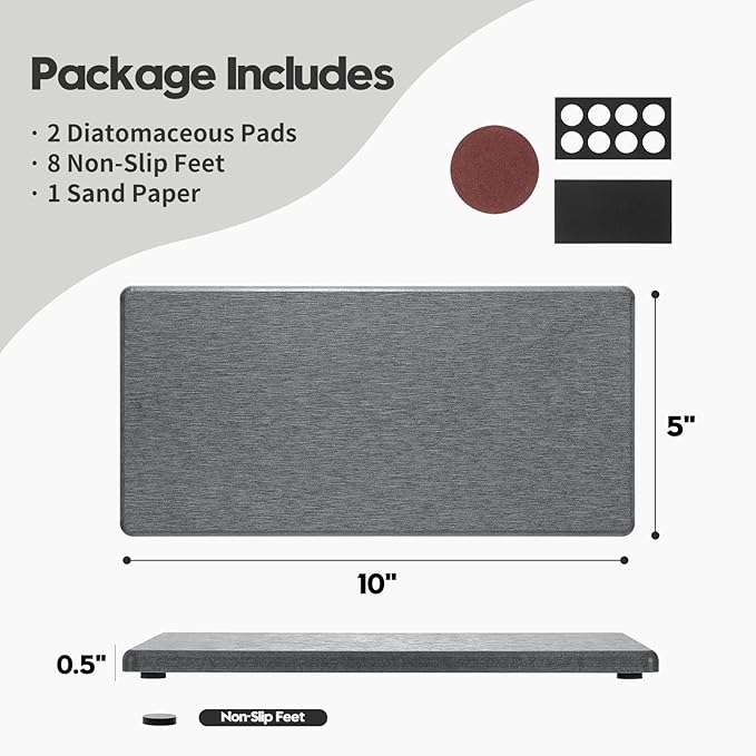 2PCS 10"x 5" Large Bathroom Sink Vanity Trays, Water Absorbing Diatomite Stone