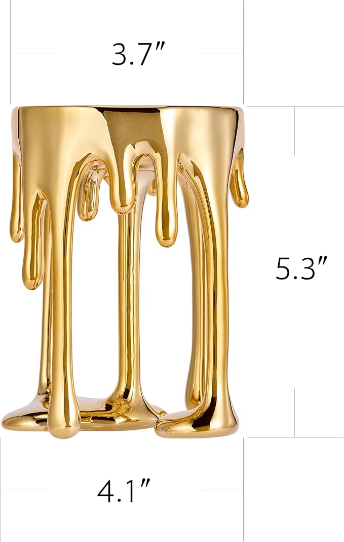 Decorative Candle Holders Set of 2 – Melting Drip Candle Stand for Pillar Candles – Sculptural Fireplace Decor, Gothic Table Centerpiece, Unique Home Accent(Gold, Set of 2)