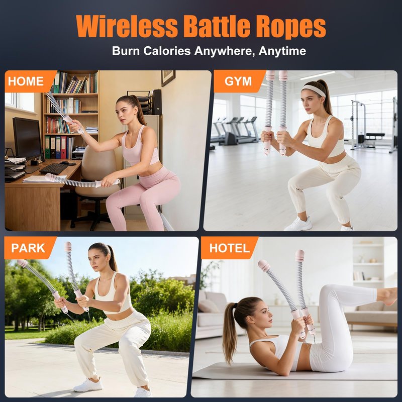 Cordless Battle Ropes with Adjustable Weighted Ropeless Battle Rope for Home Gym Exercise, Portable Workout Equipment for Strength Training & Cardio Fitness for Women & Men