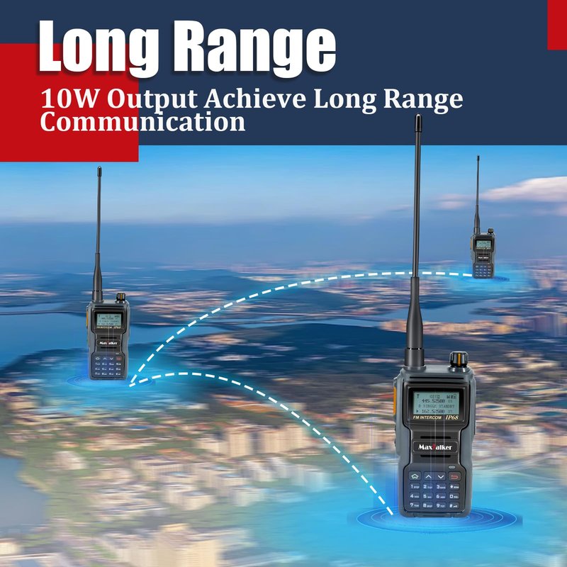 MaxTalker TK-W70 Ham Radio Long Range 5W, Handheld Radio with Programming Cable, Multi-Band Two Way Radio with 2100mAh Battery, IP68 Waterproof Ham Radio