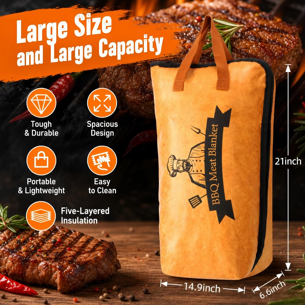 BBQ Blanket for Resting Meat, Meat Resting Blanket for Grilling Accessories, Reusable Smoker Grilling Meat Insulated Resting Bag, BBQ Accessories for Large Brisket, Gifts for Men, Dad