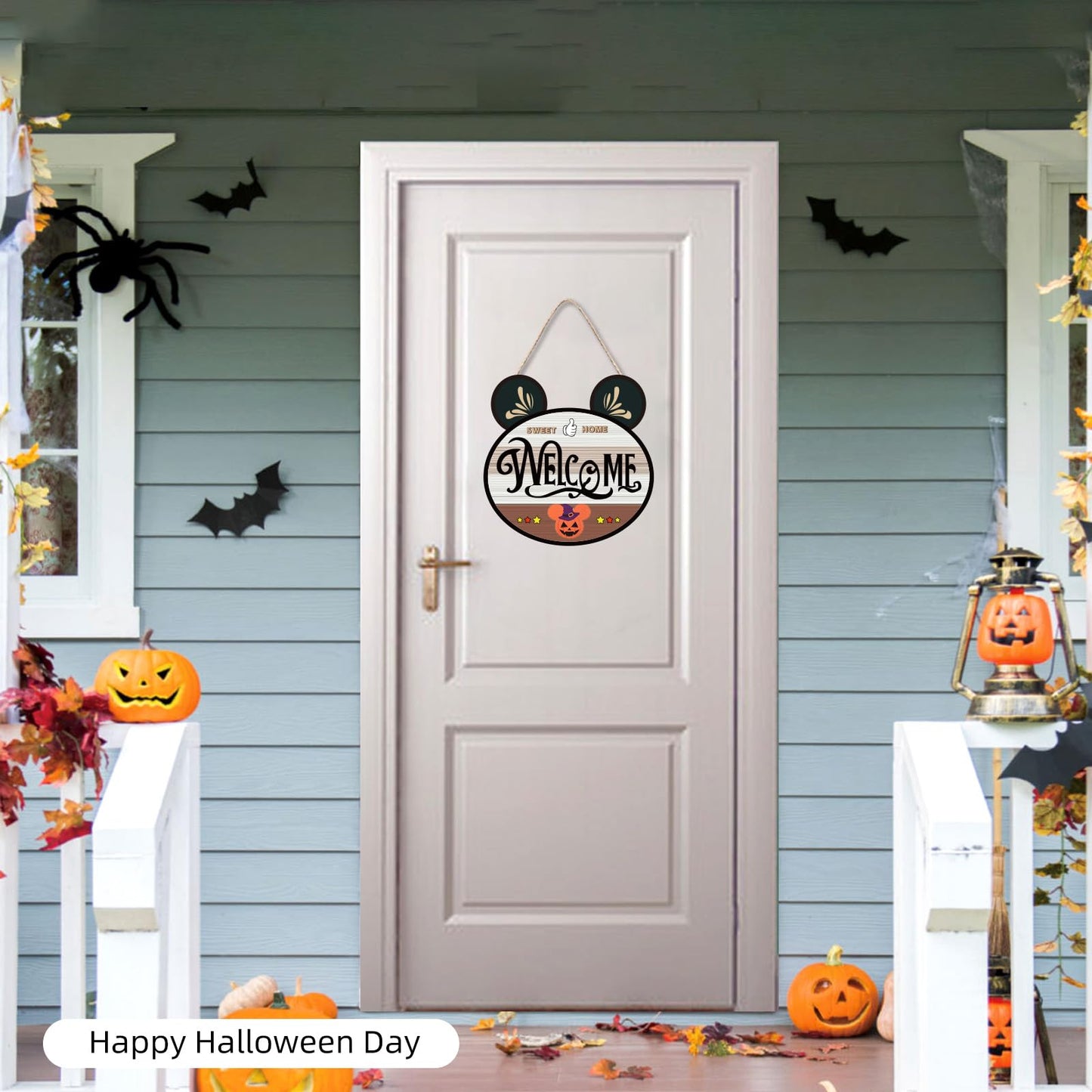 FUEMEILY 15.7'' Cute Mouse Seasonal Interchangeable Home Sign for Front Porch,18pcs Interchangeable Hanging Vertical Welcome Door Sign for Farmhouse/Wall/Porch Decor and Housewarming Gift