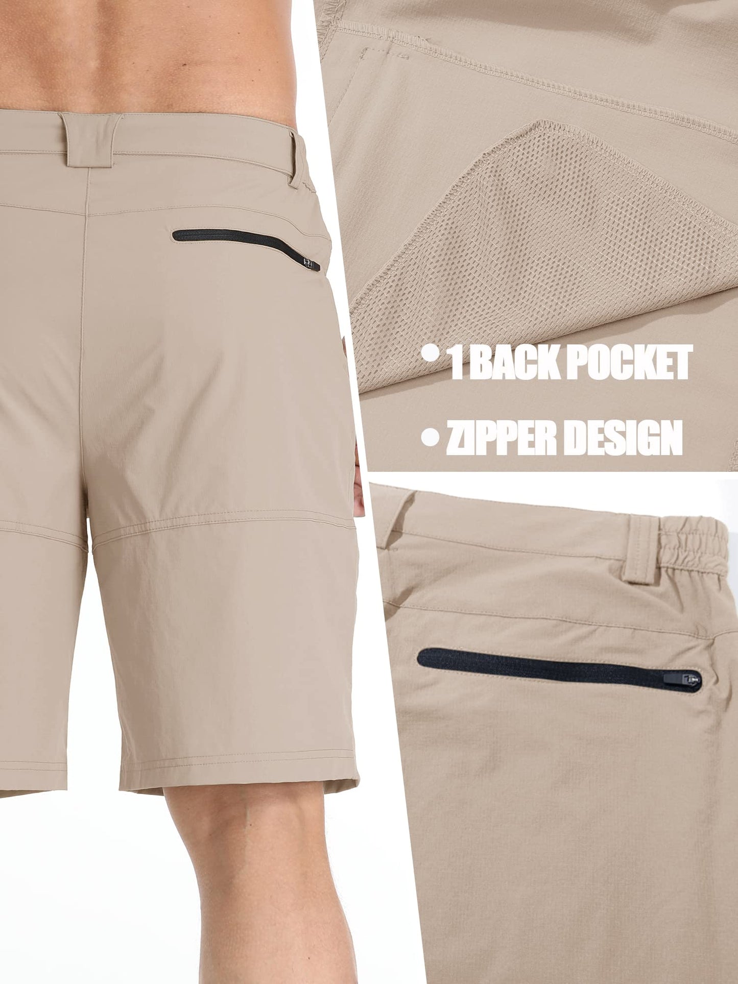 TACVASEN Mens Casual Shorts 10" Hiking Travel Shorts Lightweight Quick Dry Summer Golf Dress Fishing Travel Zipper Pockets Light Khaki 30