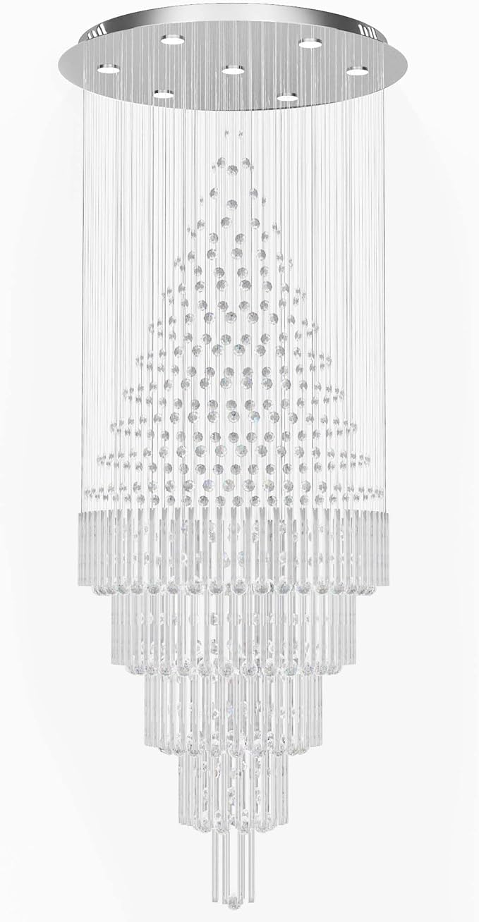 Flashing God 40''X90 Large Crystal Chandelier for High Ceiling Modern Crystal Raindrop Chandeliers Lighting Round Ceiling Light Entryway Staircase Foyer Villa LED Dimmable 2700-6000K