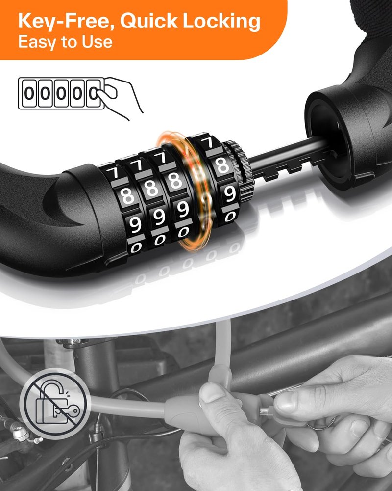 Sportneer Bike Locks Anti Theft- 5 Digit Combination Heavy Duty Keyless Bike Chain Lock Security Resettable Bicycle Lock for Bike, Scooter, Motorcycle, Door, Gate, Fence(4mm Thick Chain)