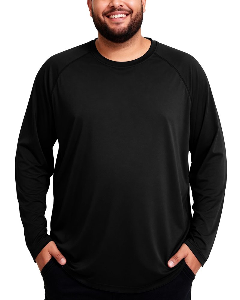 Roadbox Men's Big and Tall UPF 50+ UV Sun Protection Shirts, Long Sleeve Cooling Rash Guard Quick Dry Fishing Swim T-Shirt Black