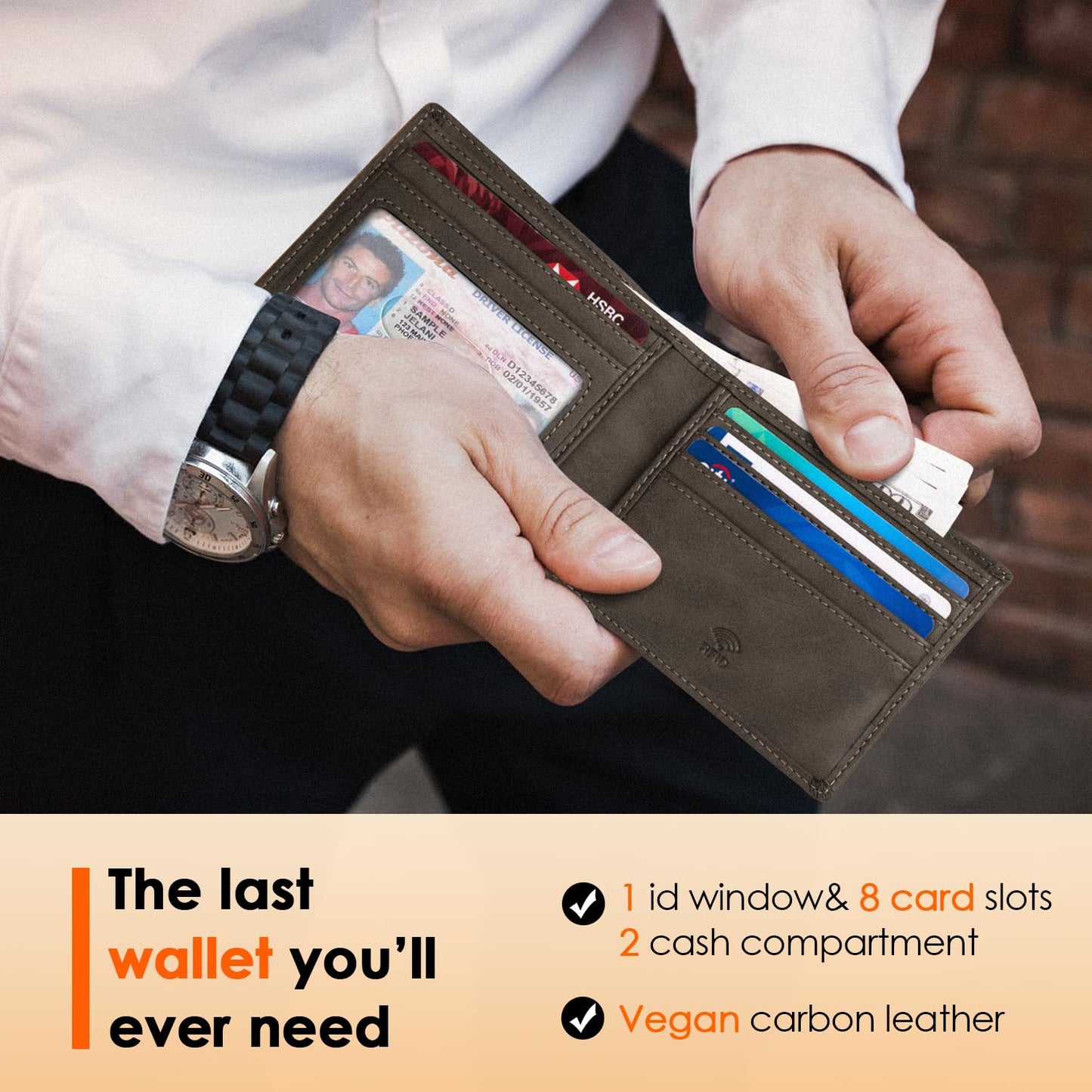 RUNBOX Wallet for Men Slim Leather Bifold RFID Blocking Minimalist Front Pocket Design with Gift Box
