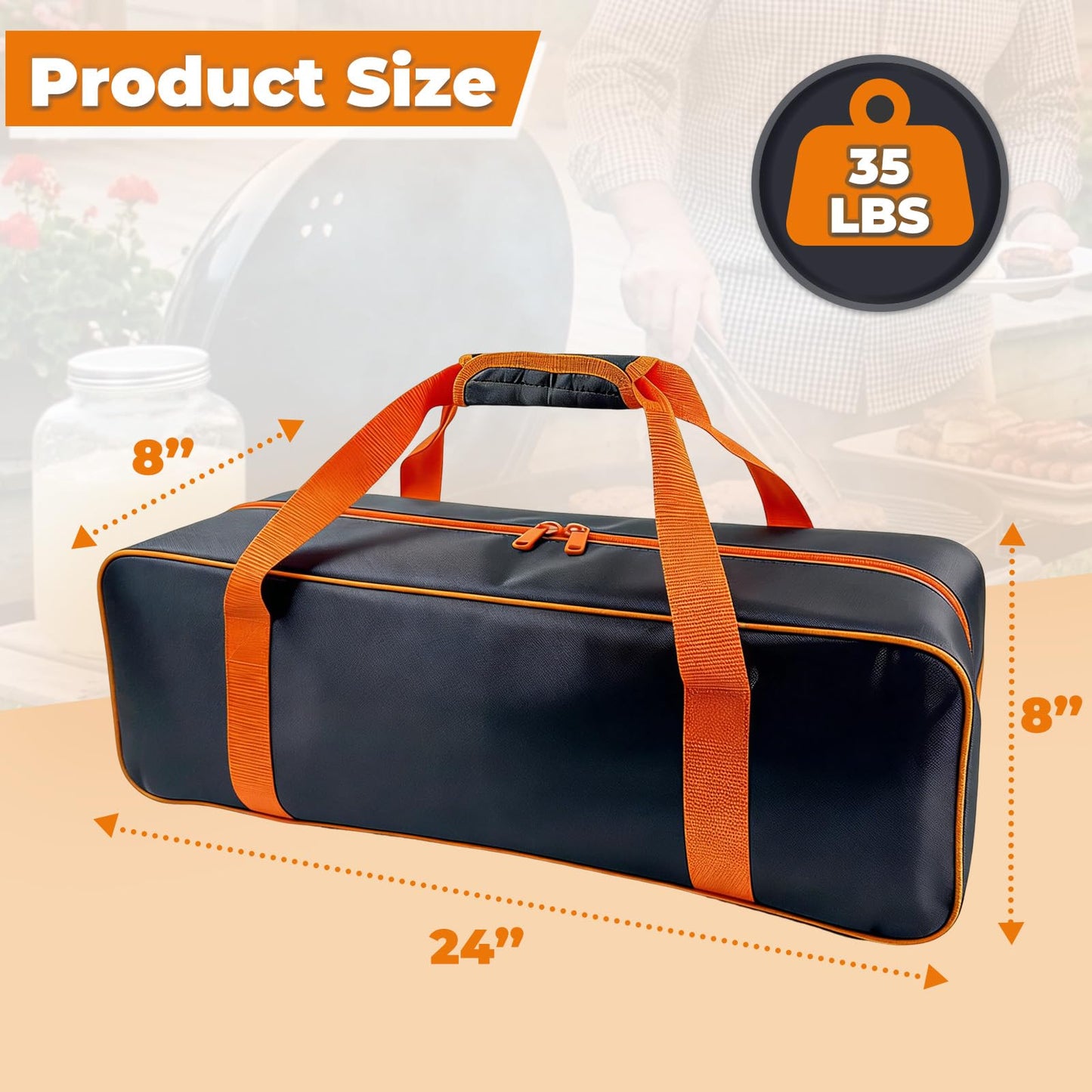 Grill Tool Storage Bag, 24" x 8" x 8" Large Capacity BBQ Accessory Storage, Heavy-Duty Utensil Grill Accessories Organizer Case Storage Compatible with Blackstone.Black (No Accessories)