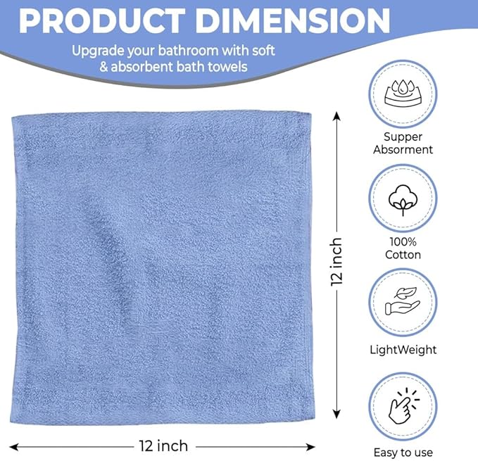 100% Cotton Washcloth Set – Soft, Absorbent Face Towels