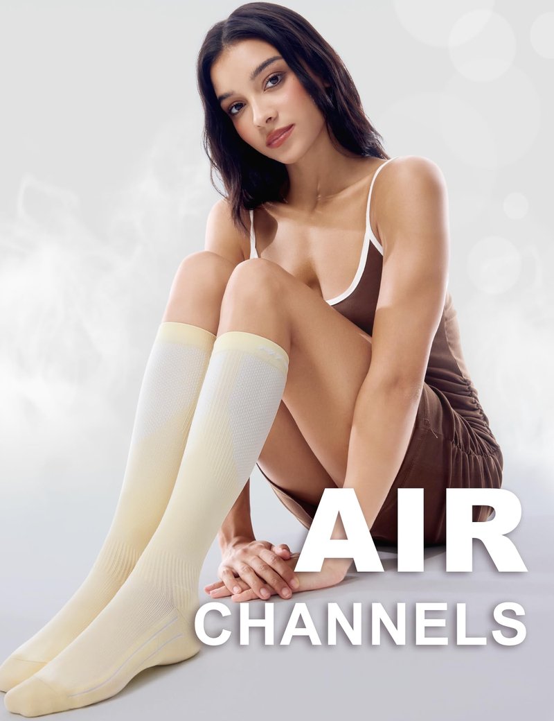 FITRELL 3 Pairs Compression Socks for Women and Men 20-30mmHg- Support Socks for Travel, Running, Nurse, Knee High Socks, Tan+Almond+Khaki S/M