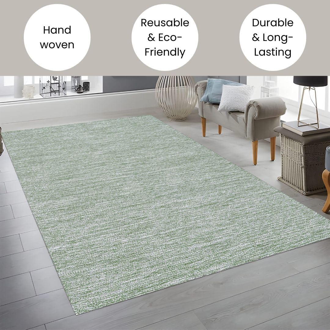Threadvista Hand Woven Area Rug 3x5 Feet - Rustic Farmhouse Bohemian Accent Rug for Living Room Bedroom Kitchen Entryway Floor Mats Non Slip - Ideal for High Traffic Areas 100% Cotton Rug Green