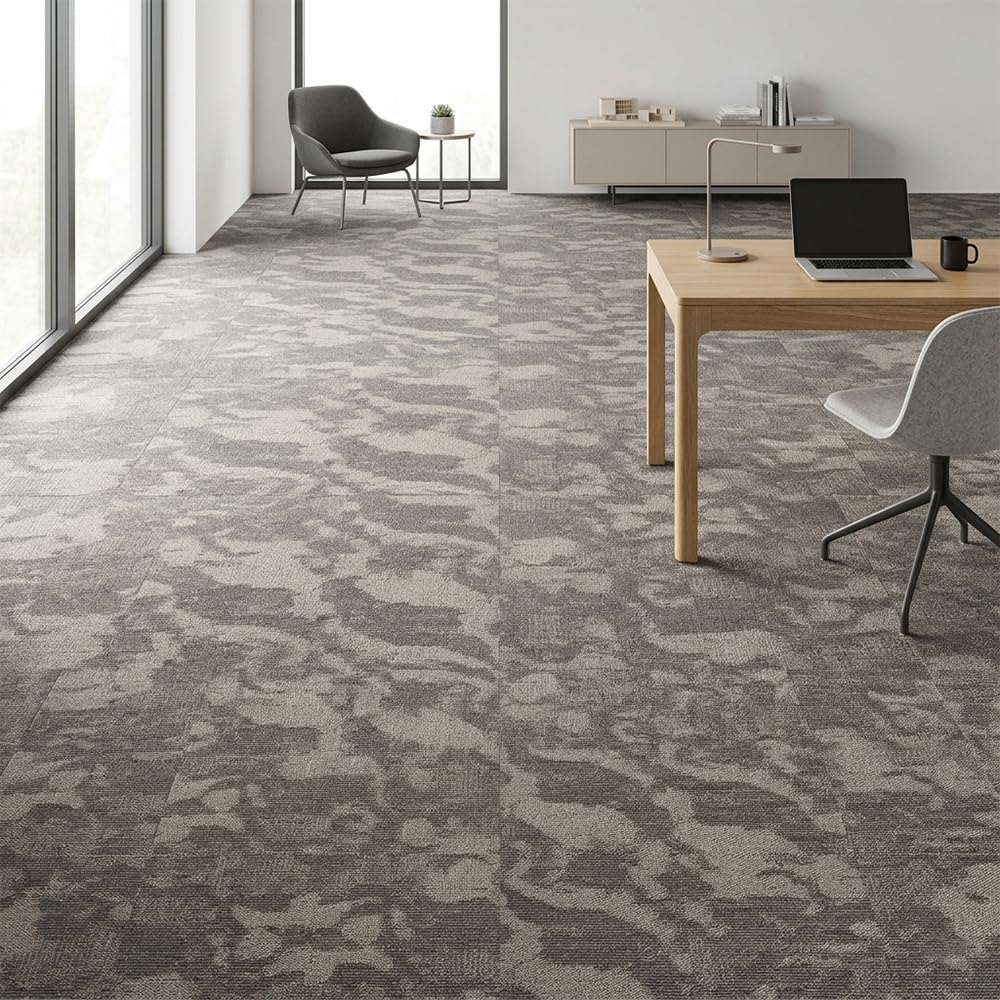 Boshuele Carpet Tiles 20 inch x 20 inch upholstered Non-Slip Carpet Squares Reusable Easy to Install Indoor and Outdoor Office Home Decor Flooring (Khaki, 22 PCS)