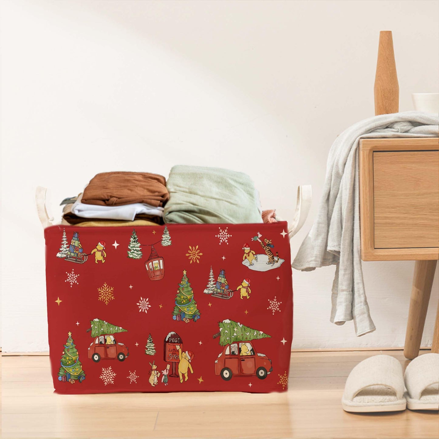 ZsaTuiy Winnie Theme Christmas Storage Basket,Hamper Winnie Baby Stuff Collapsible Storage Bin Laundry Hamper With A Waterproof PE Coating,Perfect Decoration for Baby Boy Girl Shower