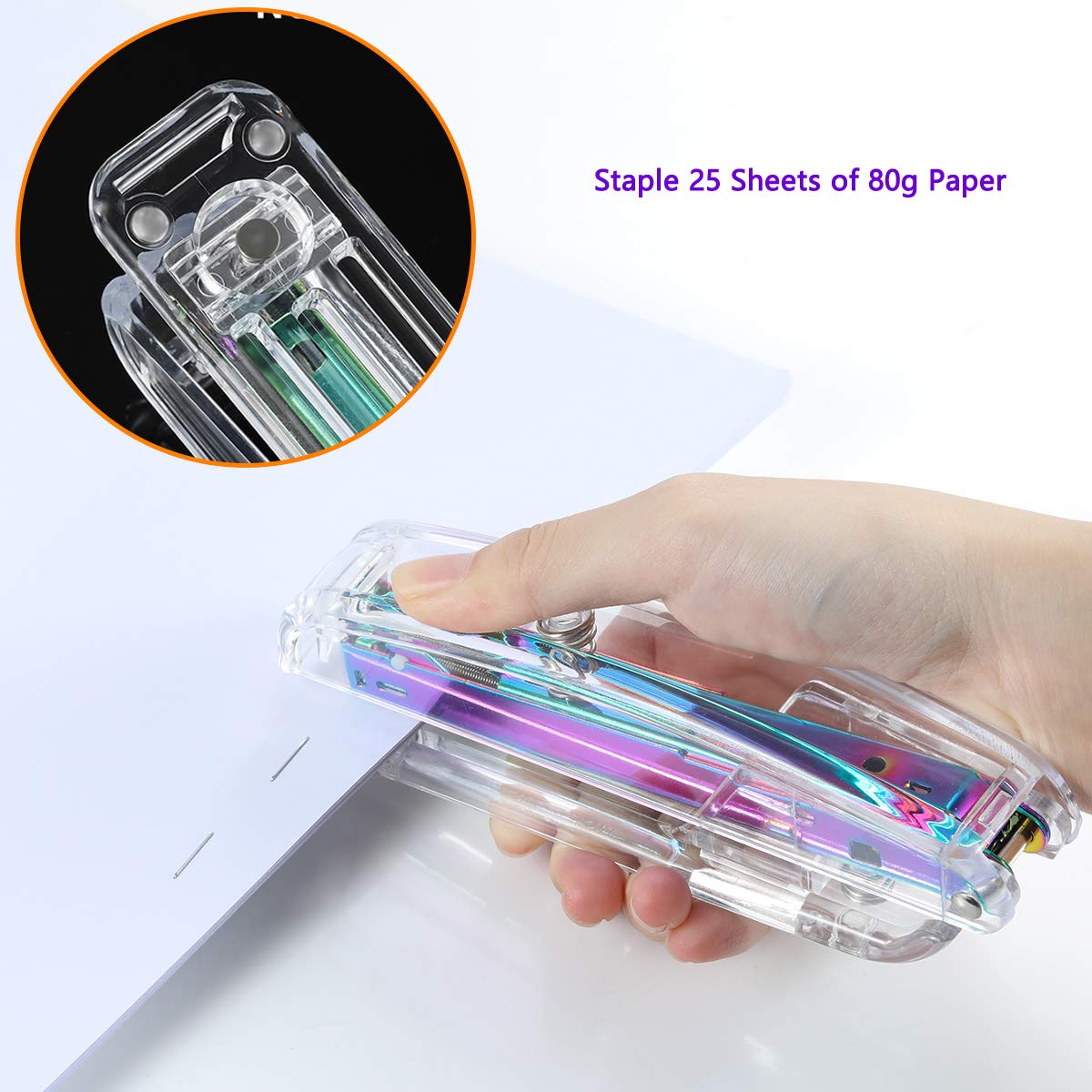 SEAKOS Acrylic Originality Stapler,Fashion Transparent Shape,Office and Home Student Stapler,Quality Spring,Durable Acrylic,Free 1000 26/6 Staples,(Multicolor)