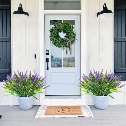 12 Bundles Artificial Plants Outdoor, 18.2" UV Resistant Faux Monkey Grass Greenery Stems No Fade Faux Plastic Flowers Shrubs for Home Weddings Garden Porch Front Patio Office Decor - Purple