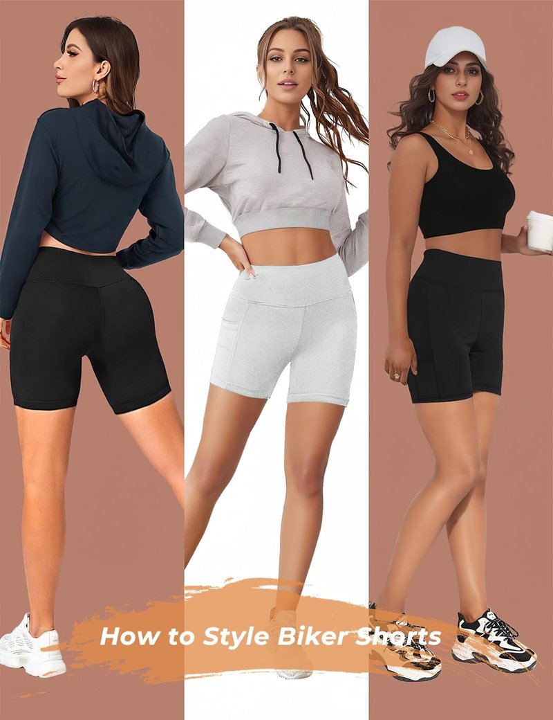 Womens 5" Biker Shorts with Pockets High Waisted Tummy Control Yoga Workout Gym Stretchy Spandex Shorts Leggings Compression Athletic Run Bicycle Cycling Volleyball Exercise Dance Bike Shorts Tights