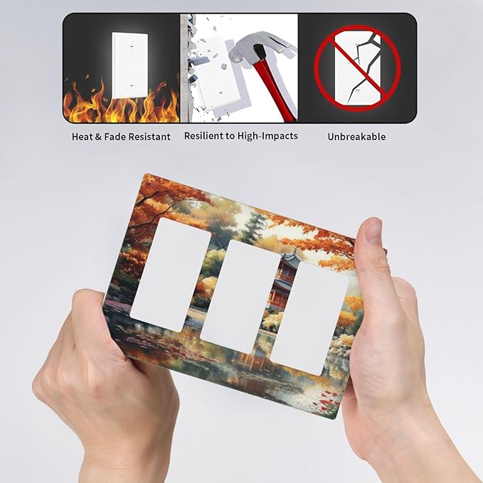 Decorative Art Light Switch Covers Lake & Pagoda in Fall 3 Gang Triple Rocker Outlet Switch plate GFCI Faceplate GFCI for Home Decor