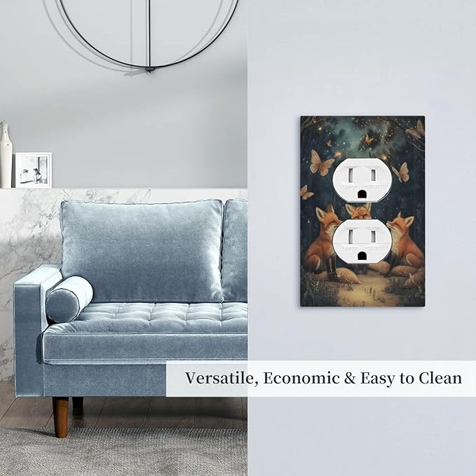 Decorative Art Light Switch Covers Foxes & Forest 1 Gang Single Duplex Outlet Wall Plate Switchplate Electrical Faceplate for Home Decor