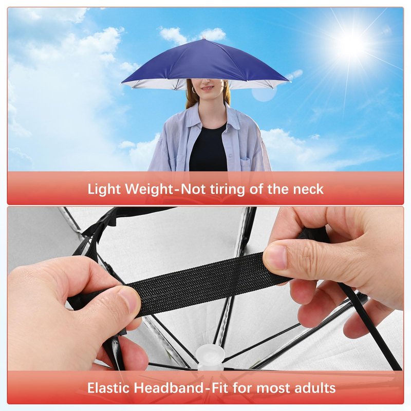 TIXIPEM 26" Headband Umbrella Hat [2 Pcs] - Hand Free Foldable Umbrella Cap Sun Hat Use for Fishing & Gardening & Golf & Camping - [Navy Blue+Purple] Silver Coating Top Outdoor