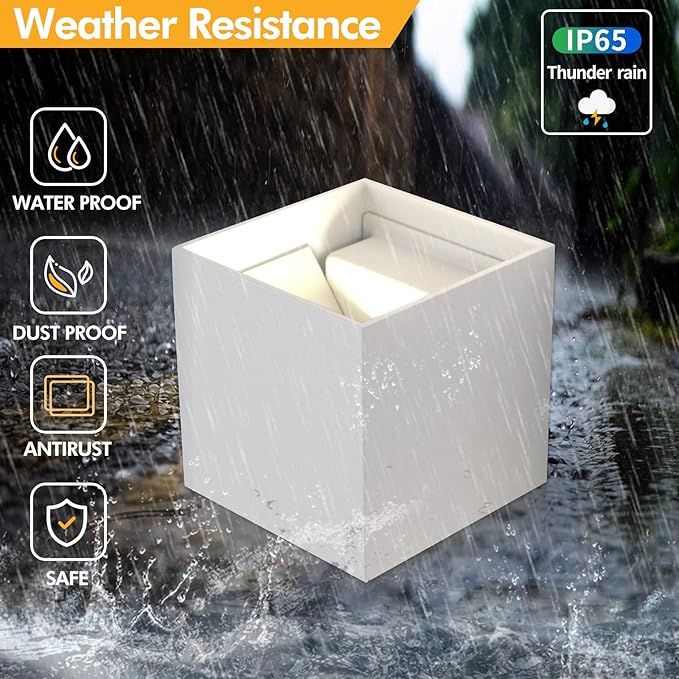 12W 2Pack Outdoor Wall Lights Exterior/Interior,LED White Outdoor Wall Sconces Light Fixtures Modern,IP65 Waterproof Square Aluminum Wall Lamps, Up and Down Lights 6500K Cold Lights