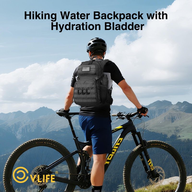 CVLIFE Hydration Backpack with 3L TPU Water Bladder, 22L Tactical Hiking Backpack for Men Women, Heavy Duty Molle Water Backpack with Multiple Compartments for Cycling Running Hunting Camping (Black)