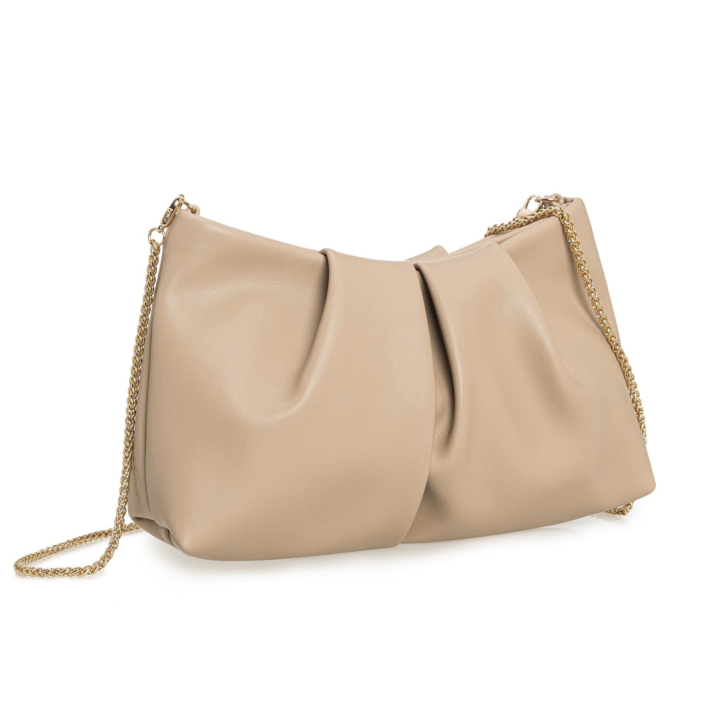 CHARMING TAILOR Women Clutch Bag Dressy Formal Handbag Pleated PU Clutch Purse for Cocktail Prom Wedding Party (Taupe)