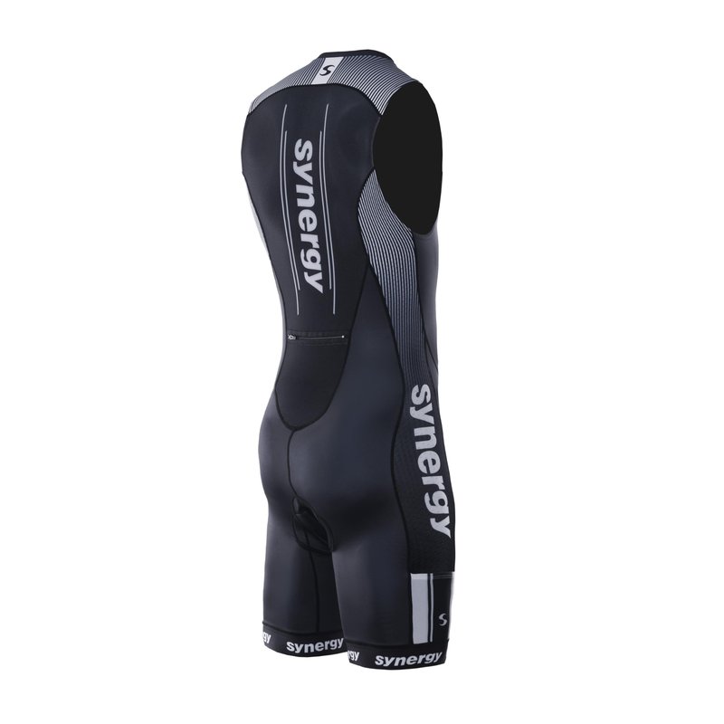 Synergy Triathlon Tri Suit - Men's Elite Sleeveless Trisuit (Carbon Compound, X-Large)