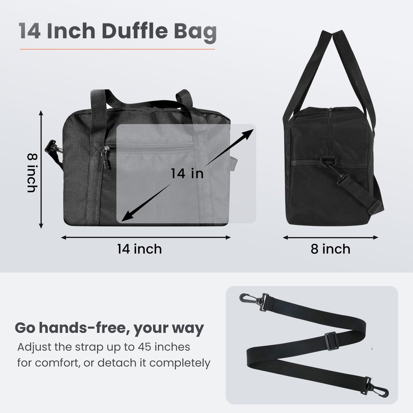 Nouatbog Small Gym Bag 14 Inch Duffel Bag for Women & Men,Waterproof Travel Sports Bags,Mini Gym Duffel with Bottle Holder,Foldable Lightweight Carry On Duffle-Black