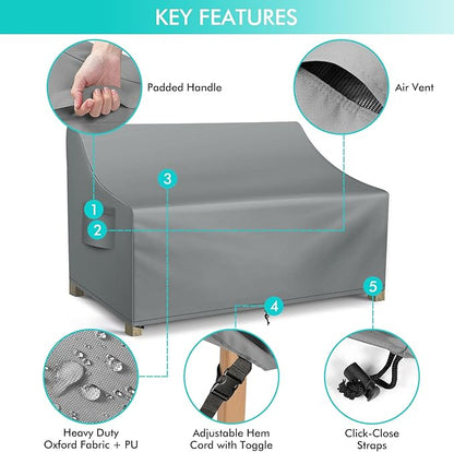 WLEAFJ Patio Sofa Cover Waterproof, Outdoor Loveseat Cover, Heavy Duty Outdoor Couch Cover, Large Lawn Patio Furniture Covers with Air Vent, 54’’ W x 37’’ D x 35’’ H, Grey