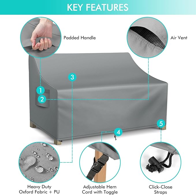 WLEAFJ Patio Sofa Cover Waterproof, 3-Seater Outdoor Sofa Cover, Heavy Duty Deep Lounge Loveseat Cover, Large Lawn Patio Furniture Covers with Air Vent, 78’’ W x 33’’ D x 32’’ H, Grey