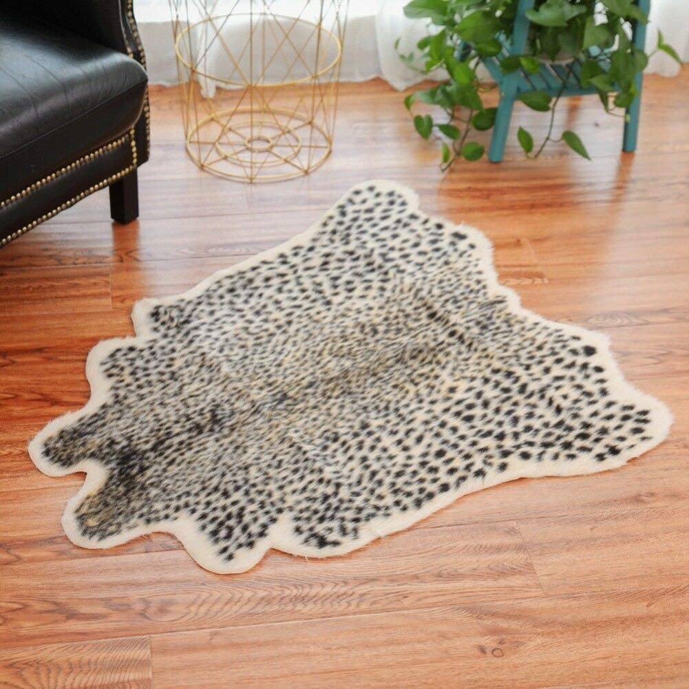Leopard Print Area Rug Faux Cowhide Skin Fur Non-Slip Cheetah Rug Small Accent Distressed Animal Print Hide Mat Floor Carpet for Door Mat Entryway Bedrooms Laundry Room Decor 3.3x2.95Ft, Leopard