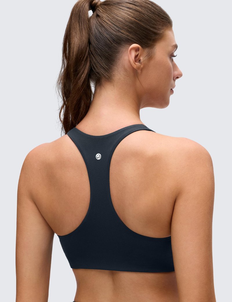 CRZ YOGA Butterluxe Racerback Sports Bras for Women - V Neck Supportive Padded Wireless Athletic Yoga Crop Top True Navy Small