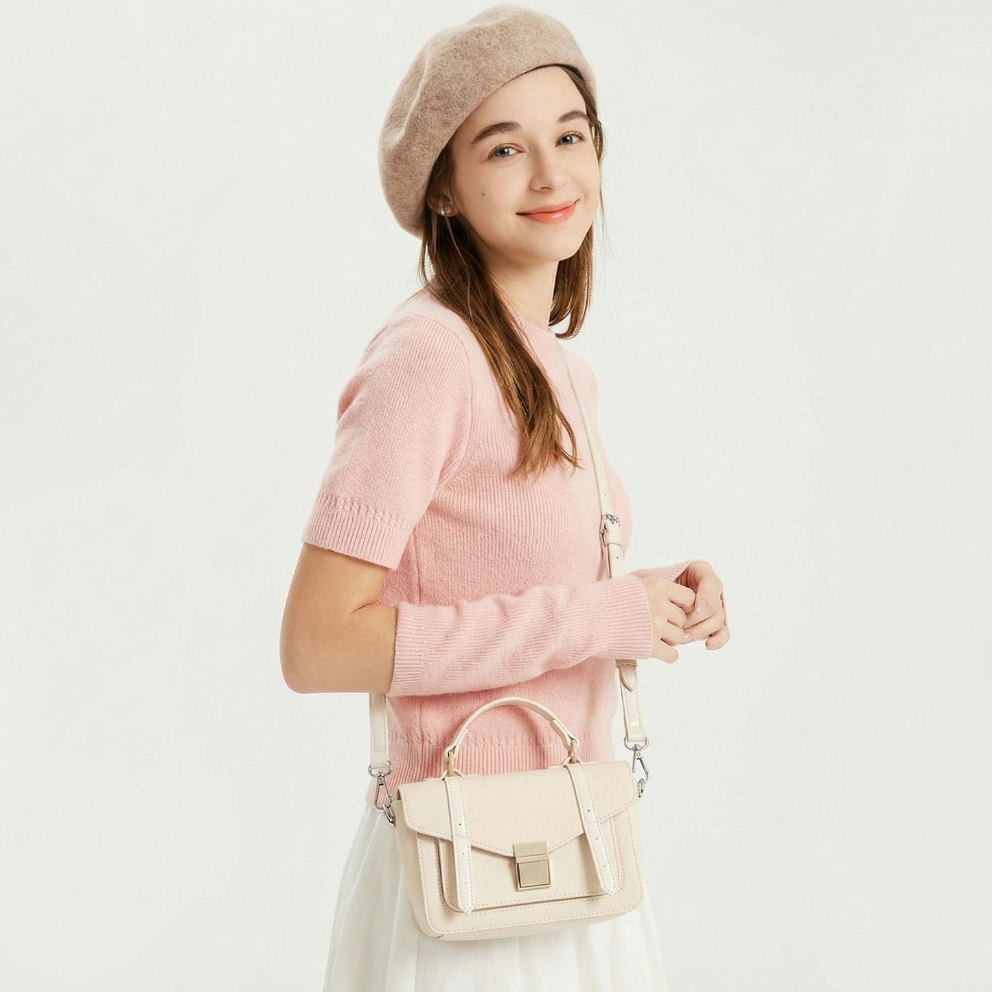 ALEX&MIA Women's Small Top-Handle Handbag – Vegan Leather Mini Satchel Bag, Fashionable Crossbody and Shoulder Bag, Perfect for Daily and Work Use (Off White)