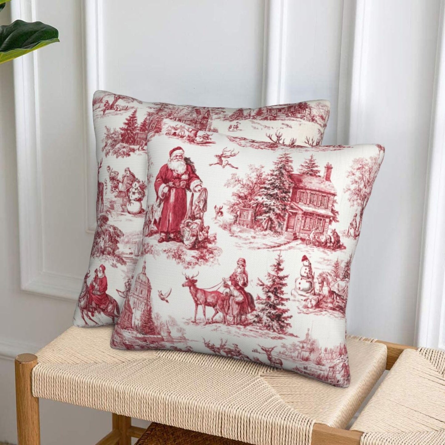 Ecixzyo Christmas Santa Claus Throw Pillow Covers 18x18 Set of 2 Square Pillow Case for Home Decor Couch Room