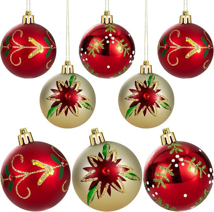 16PCS Christmas Ball Ornaments Set Xmas Tree Decoration Balls 2024 Shatterproof Hanging Colored for Party Wedding Home Party Outdoor Indoor Red & Golden