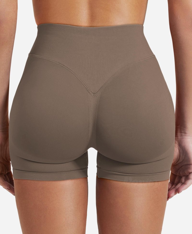 VOYJOY Women Workout Impact Shorts 2.5"/ 3.6"/ 4.5"/ 6" Scrunch Butt Lifting Gym Seamless Booty Biker Shorts Brown