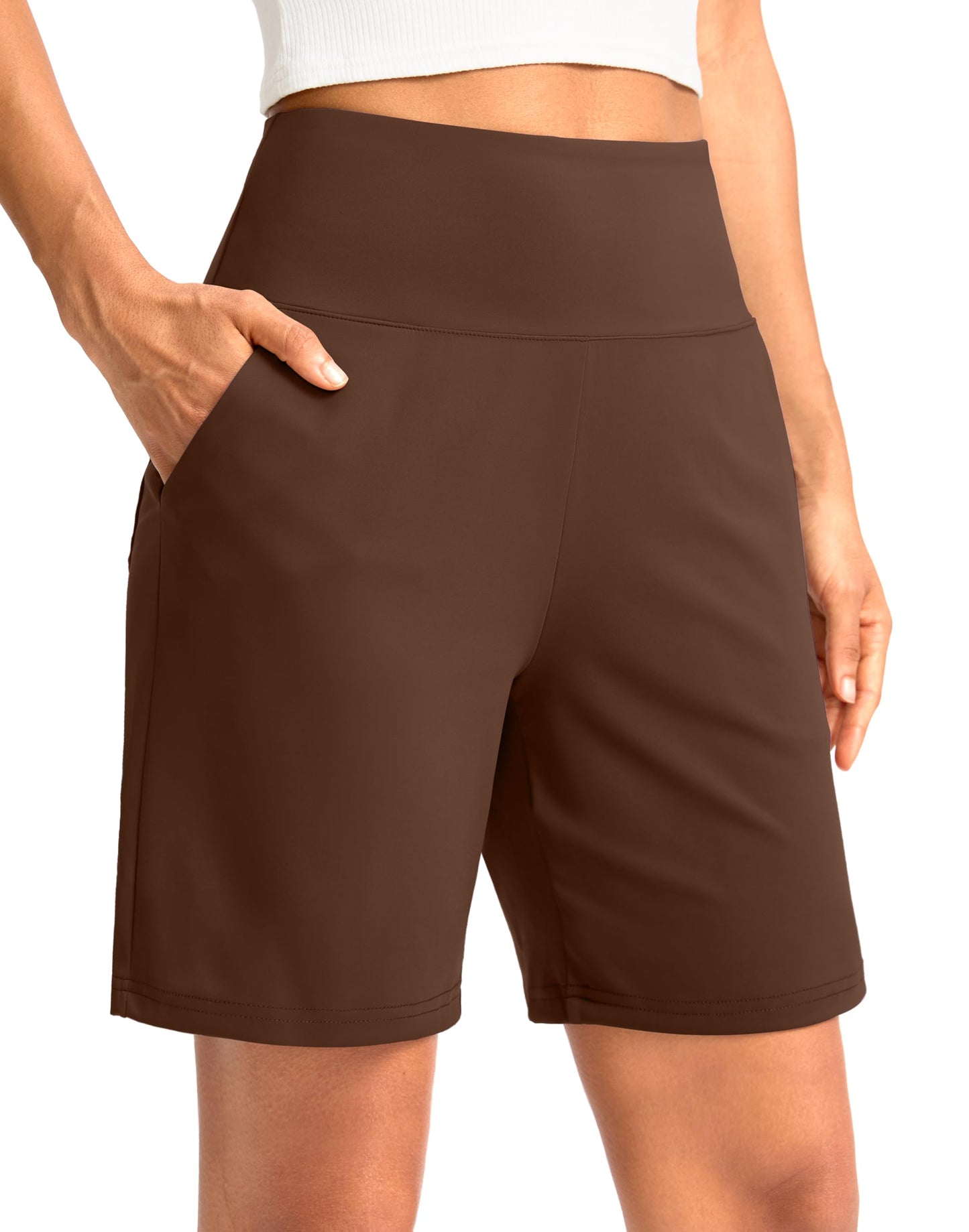 G Gradual Women's Bermuda Long Shorts with Pockets 7" High Waisted Knee Length Shorts for Women Walking Athletic Workout(Espresso-L7,3XL)