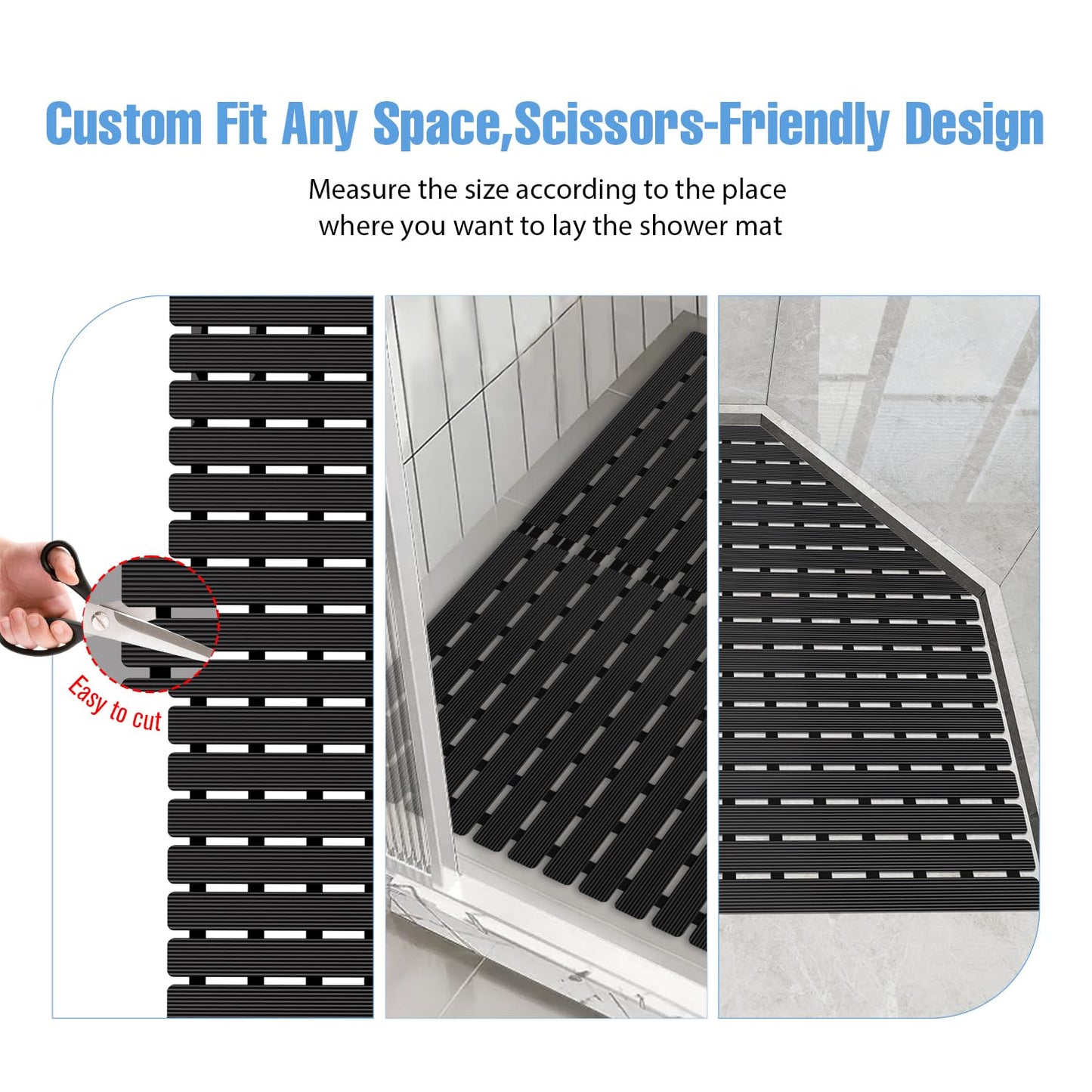 Shower Mat Non-Slip Bath Mat for Tub and Shower Stall,236 Suction Cups with Drain Holes, Quick Dry Machine Washable, Extra Grip for Stand Up Showers, Bathroom Essentials 24x24 Inch(Black)