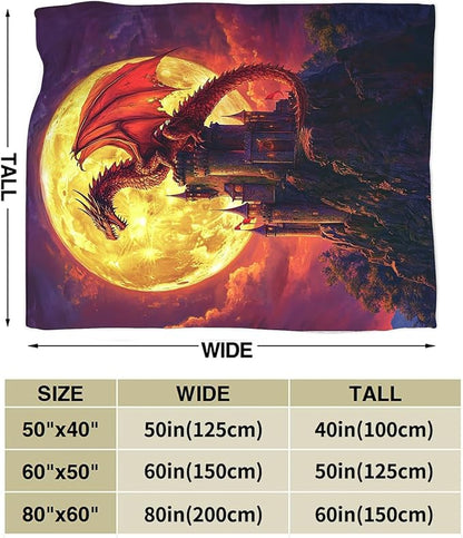 Dragon Blanket, Full Moon Throw Blankets, Dragons Space Fuzzy Plush Blanket Ultra Soft for Dragon Lover Gift Kids Teens Women Men Girls Boys Stuff Decor for Bedding Sofas Couch 60"X50"