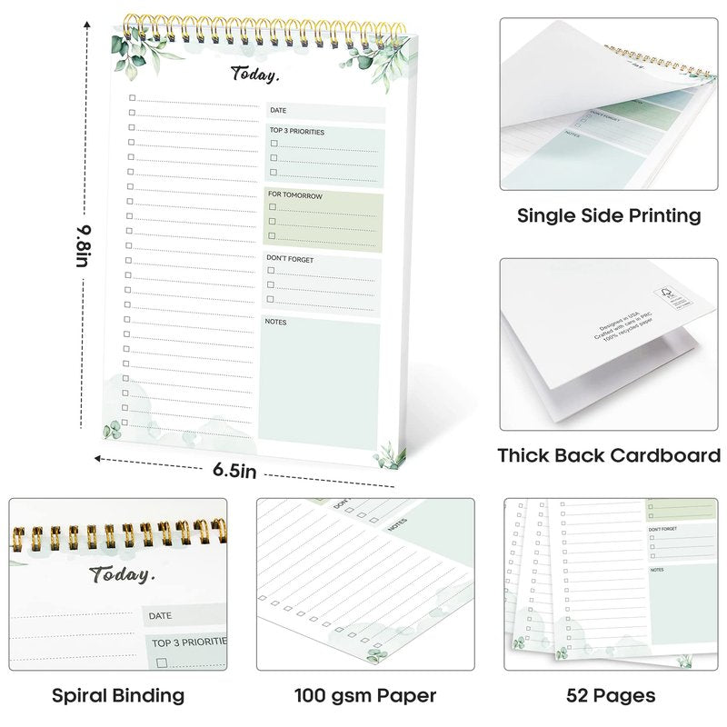 Taja To Do List Notepad - To Do List Notebook for Work with 52 Sheets, 9.8" x 6.5", Undated Daily Planner Perfect for Daily Tasks and Goal Setting, Notepad Suitable for Office, Home & School - Nature