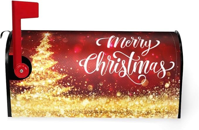 Mailbox Covers Merry Christmas Red Gold Magnetic Letter Post Box Cover Standard Size 25.5 x 21 Inch Garden Yard Home Decorative