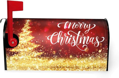 Mailbox Covers Merry Christmas Red Gold Magnetic Letter Post Box Cover Standard Size 25.5 x 21 Inch Garden Yard Home Decorative