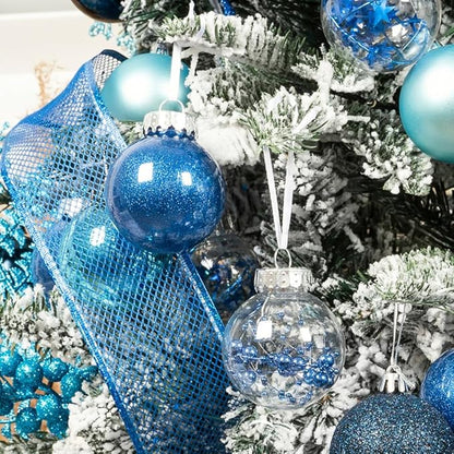 XmasExp 32ct Christmas Ball Ornaments Set -Blue Clear Plastic Shatterproof Xmas Tree Ball Decorations Hanging Baubles for Holiday Decor