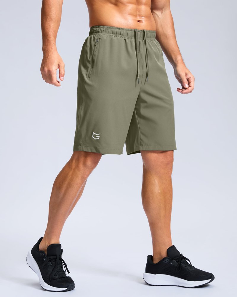 G Gradual Men's Athletic Running Shorts with Zipper Pockets Quick Dry 7"/ 5"/ 9" Workout Gym Shorts for Basketball Hiking(Sage Green,9L)
